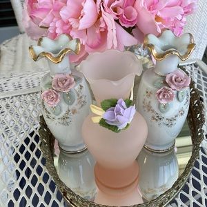 Vintage Porcelain & Frosted Glass Bud Vases
